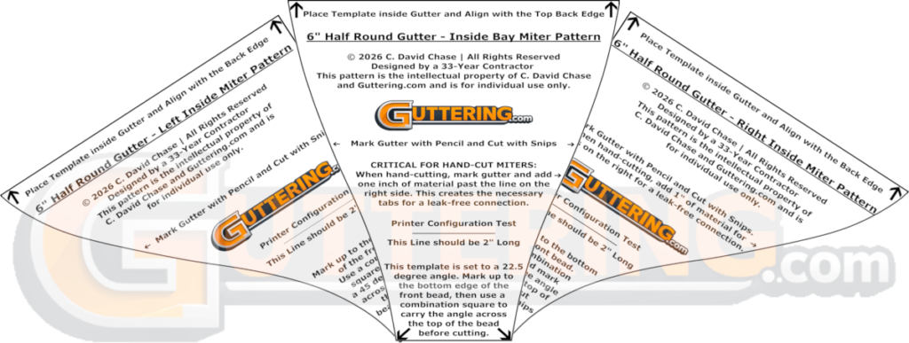 22.5 and 45 degree inside half-round gutter miter template sample preview.