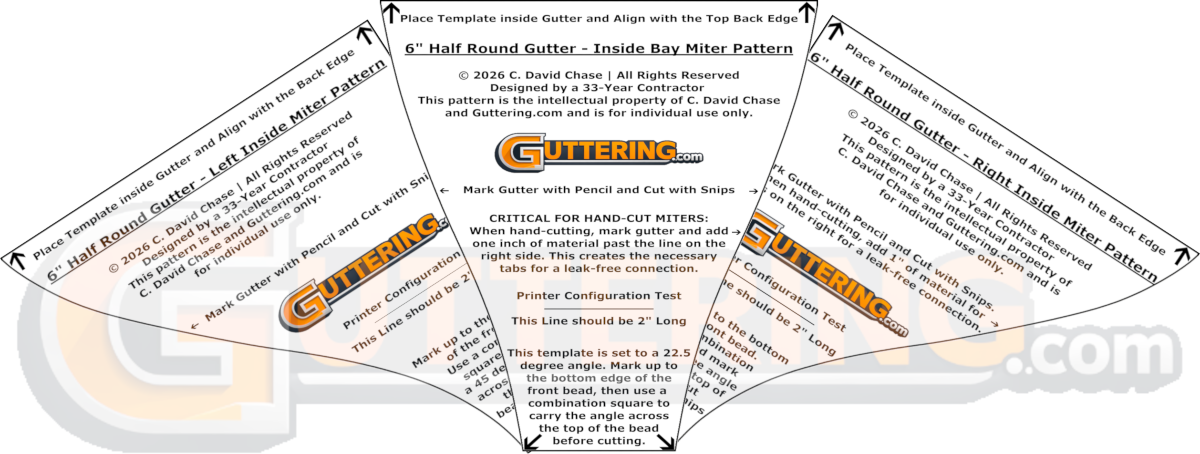 22.5 and 45 degree inside half-round gutter miter template sample preview.