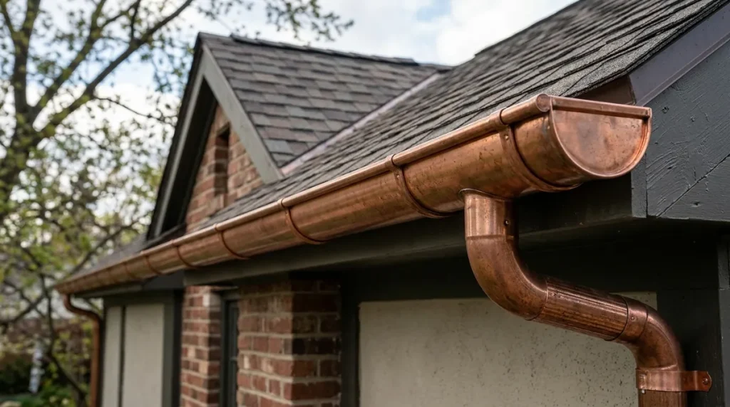 Half Round vs K Style Gutters  6-inch half round gutter installed on a residential roofline