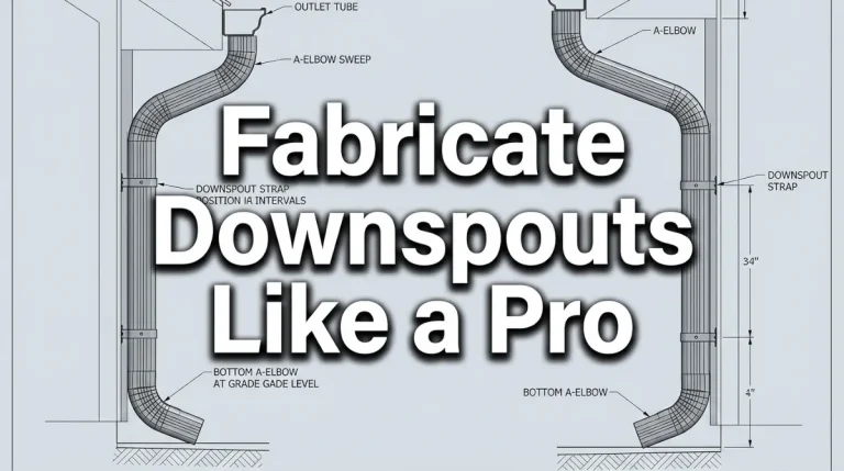Fabricate downspouts like a pro — 10-step 3x4 A-elbow assembly protocol with exact sweep math, rivet placement rules, and strap interval specifications.