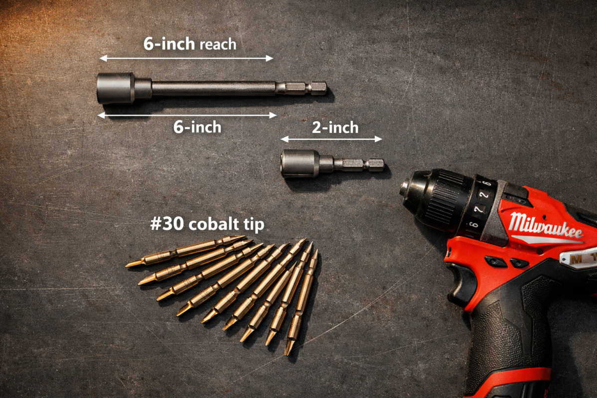 The gutter pro kit 6" Nut Drivers & #30 Cobalt Bits