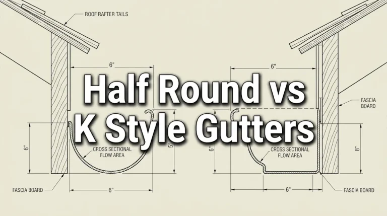 Half Round vs K Style Gutters Engineering cross-section comparison diagram of a half round gutter profile and a K-style gutter