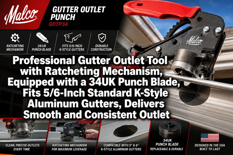 Professional Gutter Outlet Tool with Ratcheting Mechanism, Equipped with a 34UK Punch Blade, Fits 5/6-Inch Standard K-Style Aluminum Gutters, Delivers Smooth and Consistent Outlet